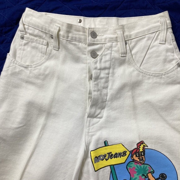 Vintage No! Jeans White High Rise Tappered Button Fly Jeans Size 25x28 80s Moped - Picture 7 of 12